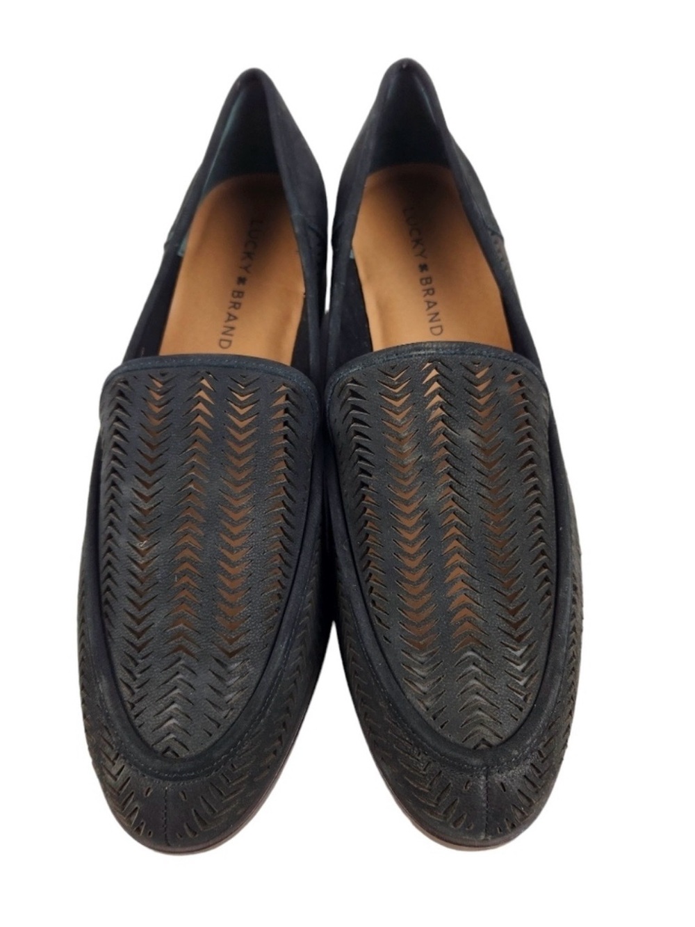 Lucky Brand Women’s Black Woven Leather Slip-On Loafers Sz 9.5